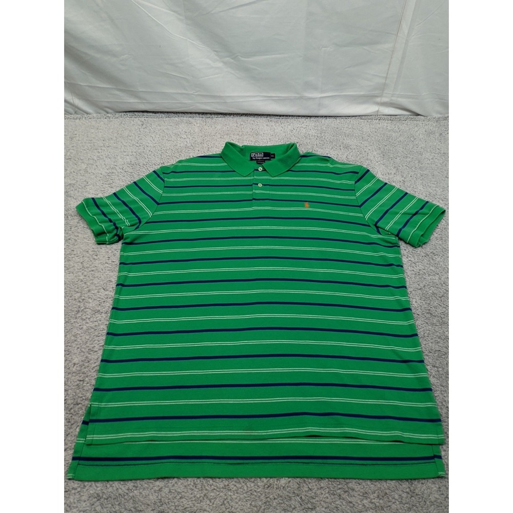 Vintage Ralph Lauren Polo Green Striped Shirt Orange Pony Mens XL‎ Preppy Retro